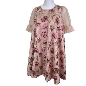 Disney Beauty And The Beast Princess Belle Sequin Rose Dress Pink Girls Sz 11/12